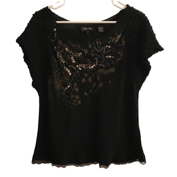 Miss Me Sequin, Lace Short Sleeve Top Size Small - Picture 1 of 11